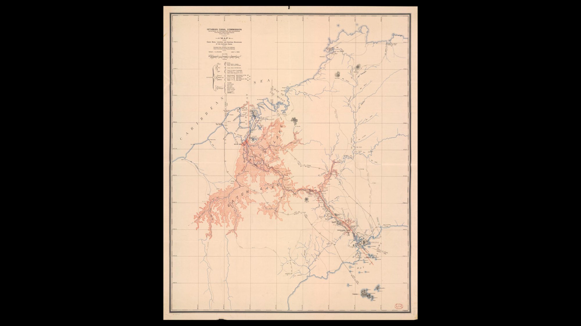 Figure 3. Map showing Canal Zone, location, and auxiliary structures of the Isthmian Canal. Source: United States Library of Congress.
