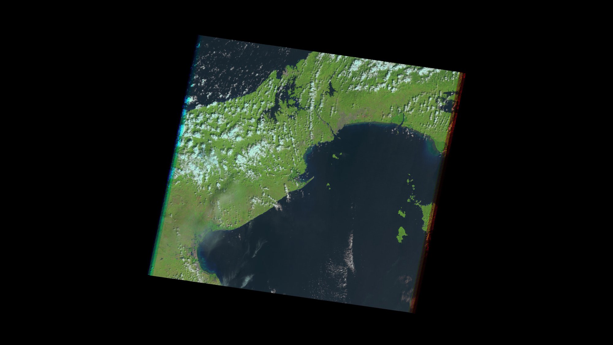 Figure 4. Isthmus of Panama. Source: U.S. Geological Survey, Landsat 5 TM scene (Entity ID: LT50120542009351CHM00), acquired 17 December 2009, courtesy of the U.S. Geological Survey.